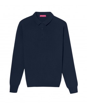 Pull pull col polo bleu marine en cachemire