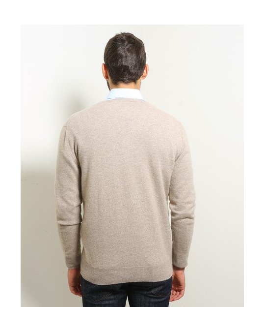 Herren Pullover aus Kaschmir mit V-Ausschnitt Beige