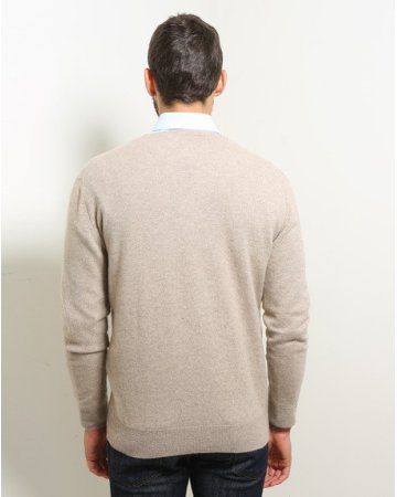 Herren Pullover aus Kaschmir mit V-Ausschnitt Beige