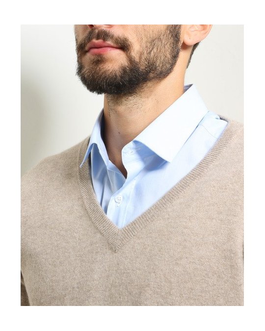 Herren Pullover aus Kaschmir mit V-Ausschnitt Beige