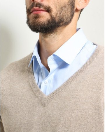 Herren Pullover aus Kaschmir mit V-Ausschnitt Beige