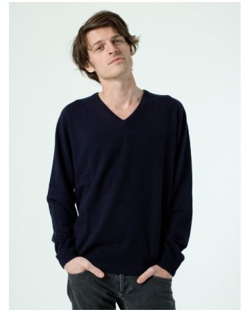 Herren Pullover aus Kaschmir mit V-Ausschnitt Marineblau