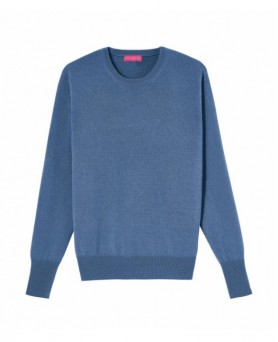 Pull col rond en cachemire bleu surf pour homme