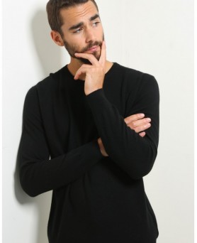 Pull col rond cachemire Noir Homme
