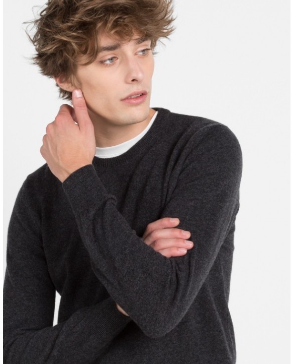 Pull col rond gris foncé in Pur coton