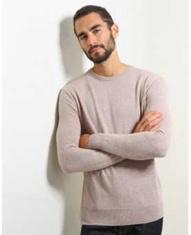 Herren Pullover aus Kaschmir mit Rundhalsausschnitt beige