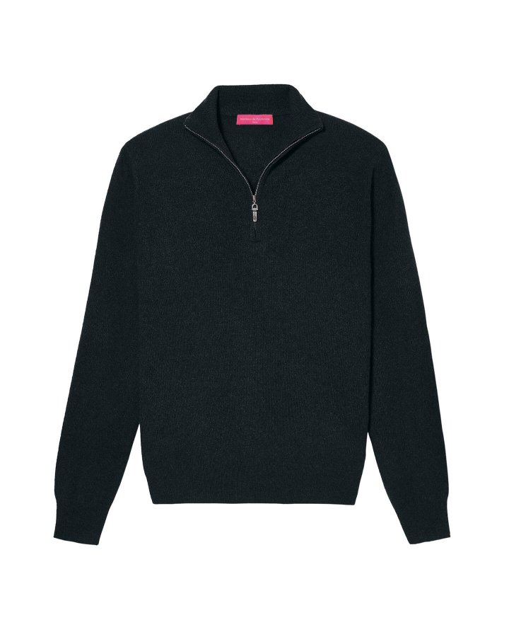 Maglia con collo alto e zip in Cashmere Nero da Uomo