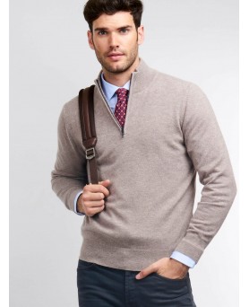Maglia con collo alto e zip in Cashmere Beige da Uomo