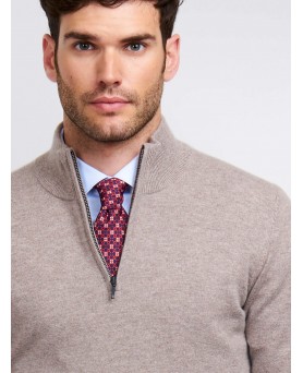 Maglia con collo alto e zip in Cashmere Beige da Uomo
