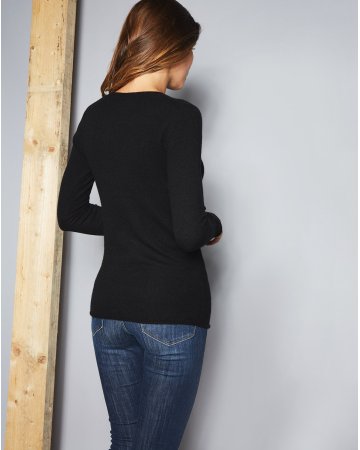 Pullover aus Cashmere mit Rundhalsausschnitt und längen Ärmeln Schwarz