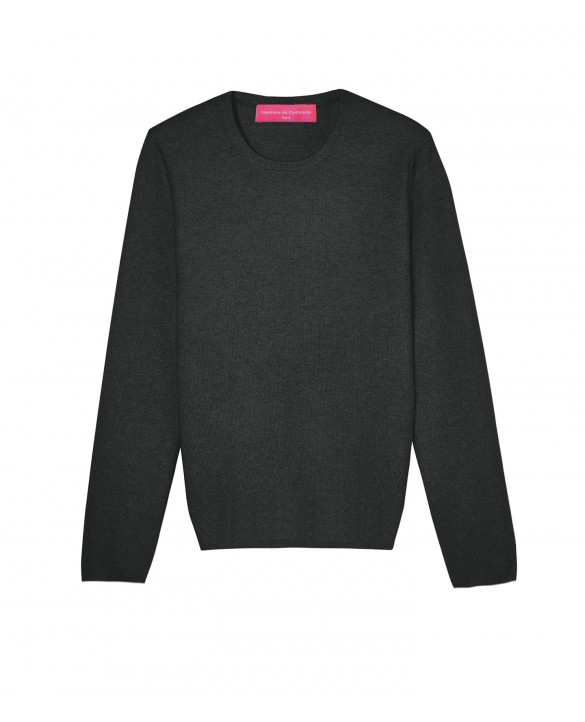 Maglione in cashmere antracite a maniche lunghe con scollo rotondo per donne Maglione in cashmere antracite a maniche lunghe con scollo rotondo per donne