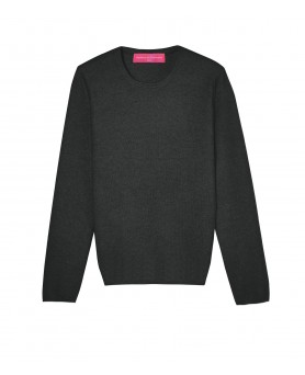 Long-sleeved round-neck anthracite cashmere sweater for women