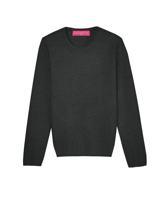 Maglione in cashmere antracite a maniche lunghe con scollo rotondo per donne
