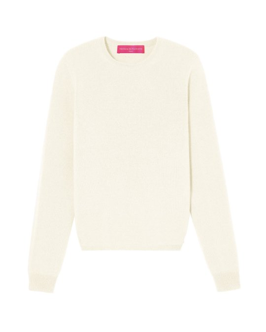 Maglione bianco in cachemire con collo rotondo e maniche lunghe per donna