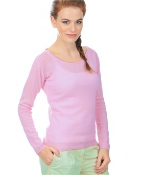 Pulli mit Rundhalsausschnitt aus hellrosa Kaschmir für Damen