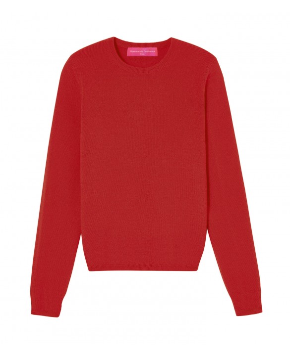 Cashmere round neck long sleeve red sweater for women