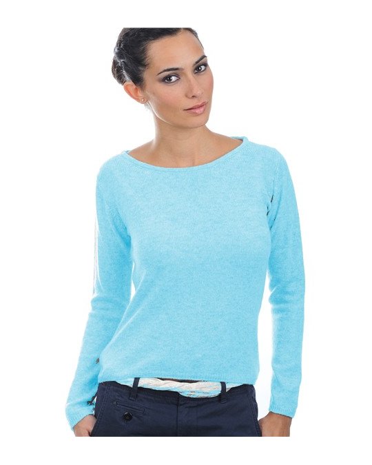Rundhals-Pullover aus Kaschmir in Curaçao-Blau für Damen