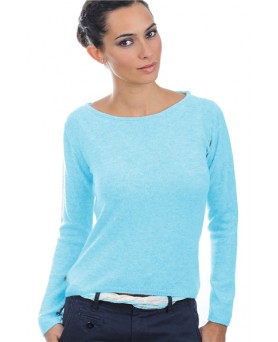 Женским кашемировым свитером с круглым вырезом в кюрасао-синем цвете