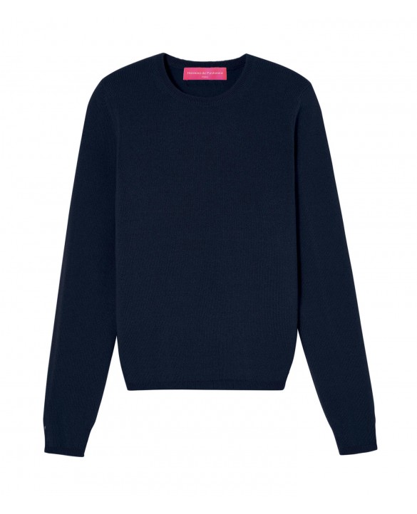 Navy Blue Round Neck Cashmere Sweater for Women