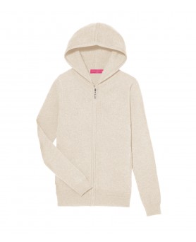 beige zip-up cashmere hoodie for women