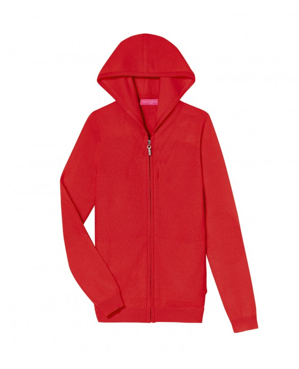 red cashmere zip hoodie for women