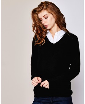 Pull col en V en cachemire noir femme