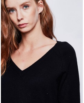Pull col en V en cachemire noir femme