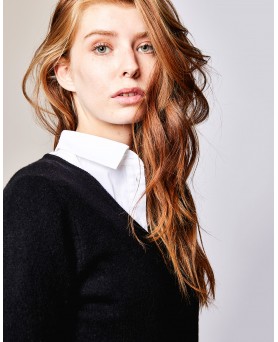 Pull col en V en cachemire noir femme
