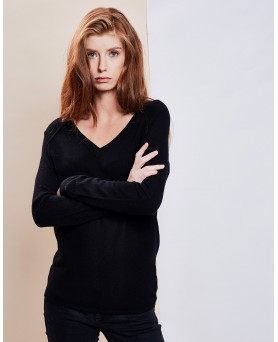 Pull col en V en cachemire noir femme