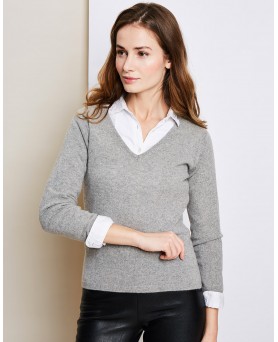 Damen Kaschmir V-Ausschnitt Pullover in Hellgrau