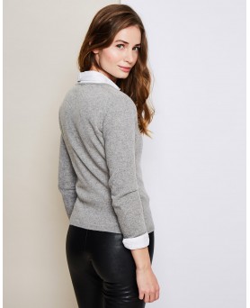 Damen Kaschmir V-Ausschnitt Pullover in Hellgrau