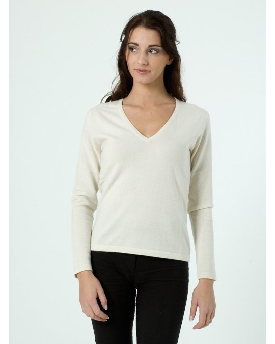 Damen Kaschmir V-Ausschnitt Pullover in Weiß