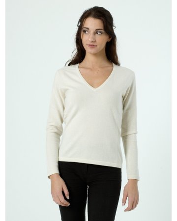 Damen Kaschmir V-Ausschnitt Pullover in Weiß