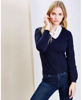 Pull col en V en cachemire bleu marine voor vrouw