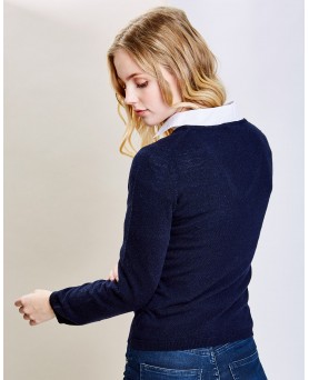 женский кашемировый свитер с V-образным вырезом в темно-синем цвете