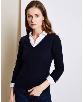 Women's V-Neck Navy Blue Cashmere Sweater