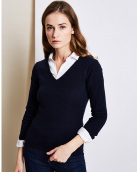 Pull col en V en cachemire bleu marine voor vrouw
