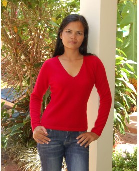 Красный кашемировый свитер с V-образным вырезом для женщин