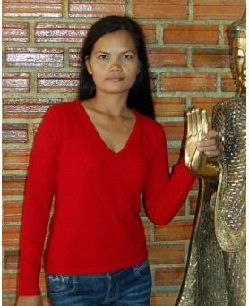 Rot Kaschmirpullover mit V-Ausschnitt für Damen