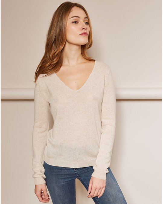 Pullover aus Kaschmir mit V-Ausschnitt Beige
