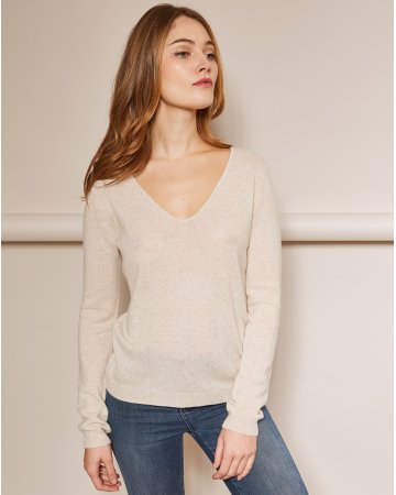 Pullover aus Kaschmir mit V-Ausschnitt Beige