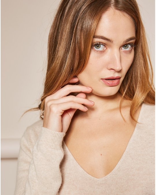 Pullover aus Kaschmir mit V-Ausschnitt Beige