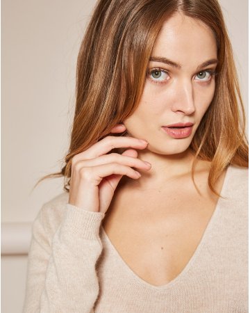 Pullover aus Kaschmir mit V-Ausschnitt Beige