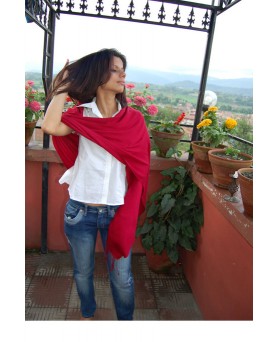 luxury red cashmere and silk pashmina
