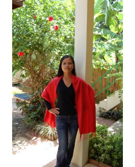 luxury light red cashmere and silk pashmina