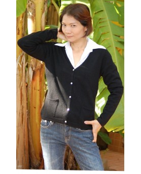Gilet col en V en cachemire noir pour femme