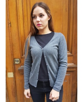 Gilet met V-hals in antraciet kasjmier voor dames