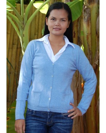 Tranquil Blue V-Neck Cashmere Cardigan