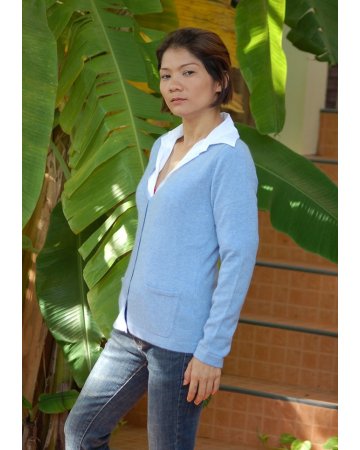 Tranquil Blue V-Neck Cashmere Cardigan