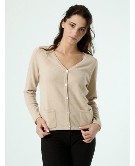 Women's Beige Cashmere V-Neck Sweater